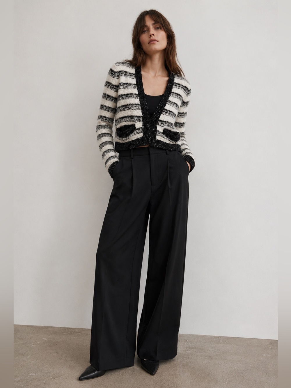Calvin Klein Black & White Textured Striped Open Front Cardigan Size S